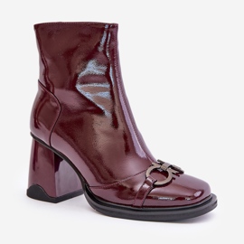 S.Barski Botas Tacón Charol, Cálidas, Con Decoración D&amp;A MR880-021 Burdeos rojo 4