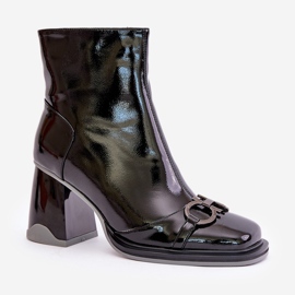 S.Barski Botines De Charol Con Tacón Alto Aislados Con Decoración D&amp;A MR880-021 Negro 4