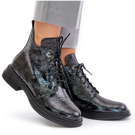 S.Barski Botas Mujer Piel Charol, Cálidas, Cremallera, D&amp;A LZ42-042, Negro y Gris 7