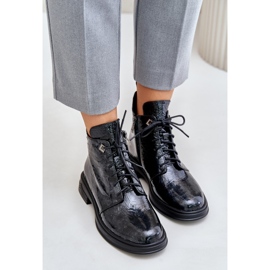 S.Barski Botas Mujer Piel Charol, Cálidas, Cremallera, D&amp;A LZ42-042, Negro y Gris 6