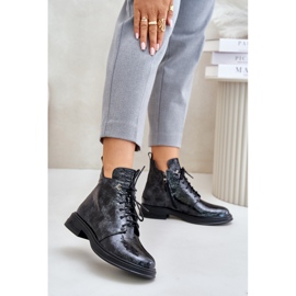 S.Barski Botas Mujer Piel Charol, Cálidas, Cremallera, D&amp;A LZ42-042, Negro y Gris 2