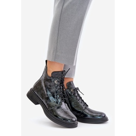 S.Barski Botas Mujer Piel Charol, Cálidas, Cremallera, D&amp;A LZ42-042, Negro y Gris 1