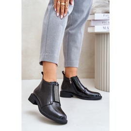 S.Barski Botines Bajos De Piel Charol Con Adorno Cremallera D&amp;A MR880-142 Negro 2
