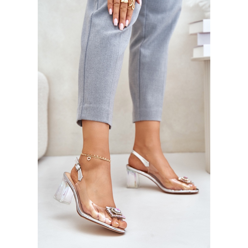 S.Barski Sandalias Transparentes Con Broche En Tacón Alto D&amp;A MR42-031 Plata 1