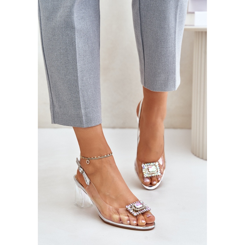 S.Barski Sandalias Transparentes Con Broche En Tacón Alto D&amp;A MR42-031 Plata 2