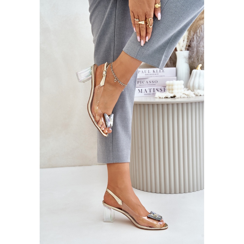 S.Barski Sandalias transparentes con mariposa en tacón alto D&amp;A MR42-326 Dorado 2