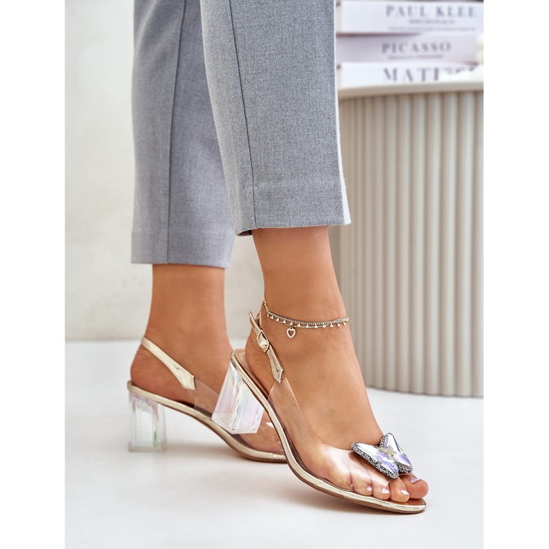 S.Barski Sandalias transparentes con mariposa en tacón alto D&amp;A MR42-326 Dorado 1