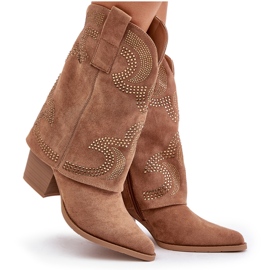 Botas Cowboy Media Pierna Decoradas Y Tacón Alto S.Barski HY42-153 Camel beige 11