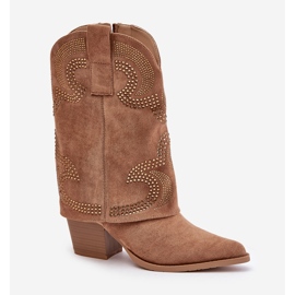 Botas Cowboy Media Pierna Decoradas Y Tacón Alto S.Barski HY42-153 Camel beige 4