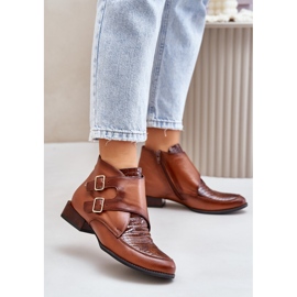 Botines Tacón Bajo Piel Con Hebillas Maciejka 06696-02 Marrón 2