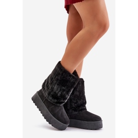 Botas de nieve con plataforma Lisonea negras y parte superior vuelta negro 1