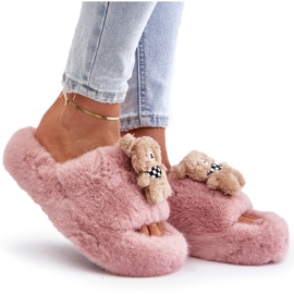Pantuflas De Mujer De Piel Con Osito De Peluche, Rosa Rumania rosado 8