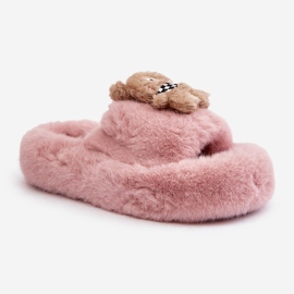 Pantuflas De Mujer De Piel Con Osito De Peluche, Rosa Rumania rosado 4