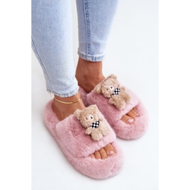 Pantuflas De Mujer De Piel Con Osito De Peluche, Rosa Rumania rosado 5
