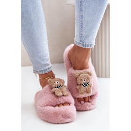 Pantuflas De Mujer De Piel Con Osito De Peluche, Rosa Rumania rosado 6