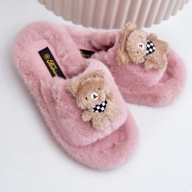 Pantuflas De Mujer De Piel Con Osito De Peluche, Rosa Rumania rosado 7