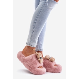 Pantuflas De Mujer De Piel Con Osito De Peluche, Rosa Rumania 1