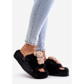 Pantuflas De Mujer De Piel Con Osito De Peluche, Negro Rumania 1