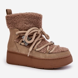 Botas de nieve mujer Almatiza de borrego con pasadores y pelo marrón beige 5