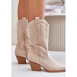 Botas Vaqueras De Mujer Con Tacón Alto Confeccionadas En Ante Ecológico Beige Claro Wendlis 12