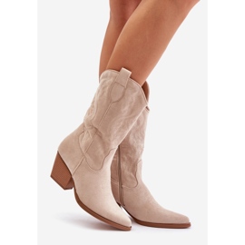 Botas Vaqueras De Mujer Con Tacón Alto Confeccionadas En Ante Ecológico Beige Claro Wendlis 1
