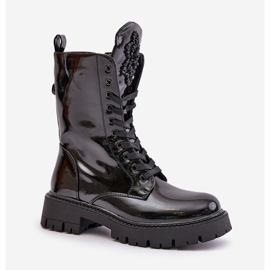 Botines Worker Aislantes De Charol Con Decoración, Negro Kelilea 4