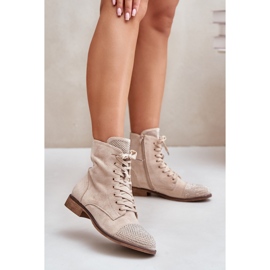Botas Tacón Plano Decoradas, Ante Eco, Cálido, Beige Claro Ellieo 2