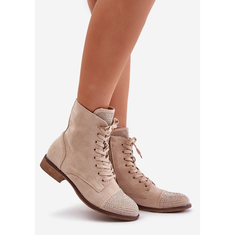 Botas Tacón Plano Decoradas, Ante Eco, Cálido, Beige Claro Ellieo 1