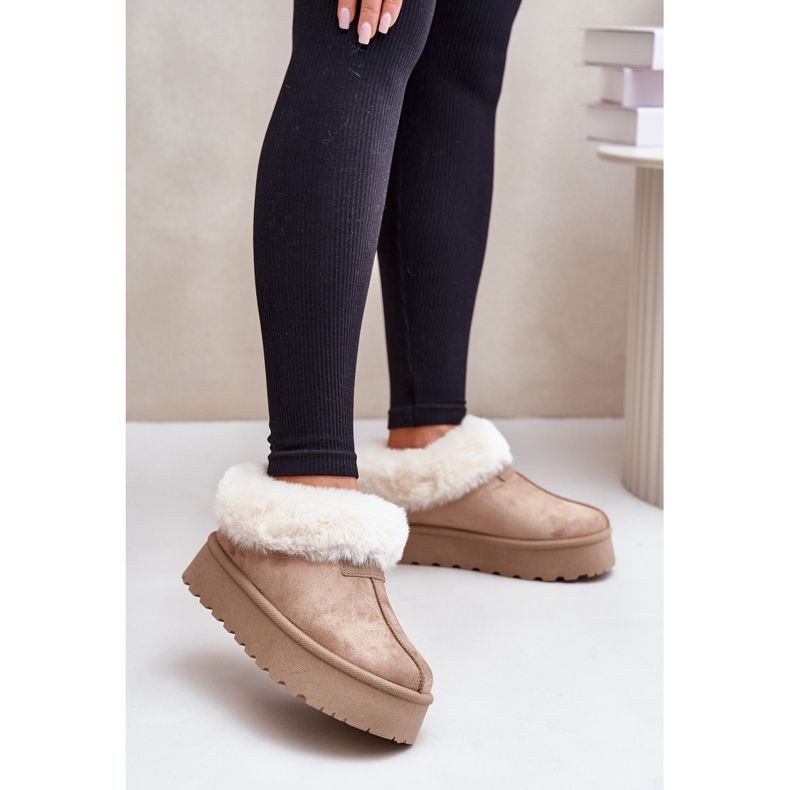 Botas de nieve con parte superior baja con piel en la plataforma Eco Suede Dark Beige Neathoria 2
