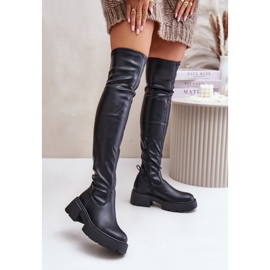 Botas por encima de la rodilla con plataforma y tacón plano confeccionadas en ecopiel, negro Loreviana 4