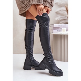 Botas por encima de la rodilla con plataforma y tacón plano confeccionadas en ecopiel, negro Loreviana 5