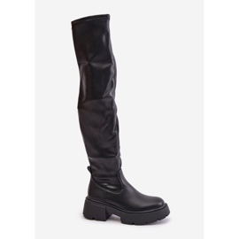 Botas por encima de la rodilla con plataforma y tacón plano confeccionadas en ecopiel, negro Loreviana 6