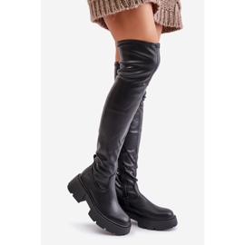 Botas por encima de la rodilla con plataforma y tacón plano confeccionadas en ecopiel, negro Loreviana 1