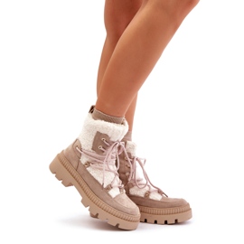 Botas Merilana De Piel De Oveja Con Pelo Beige 1
