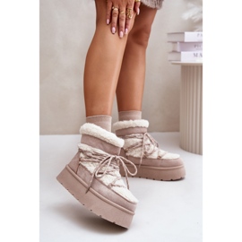 Botas De Nieve Plataforma Con Cordones Beige Claro Izathiel 4