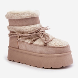 Botas De Nieve Plataforma Con Cordones Beige Claro Izathiel 6