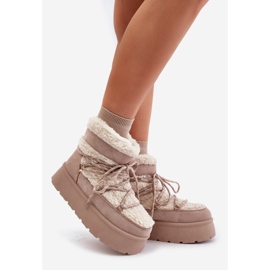 Botas De Nieve Plataforma Con Cordones Beige Claro Izathiel 1