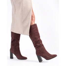 Botas altas de tacón para mujer en ante marrón 2
