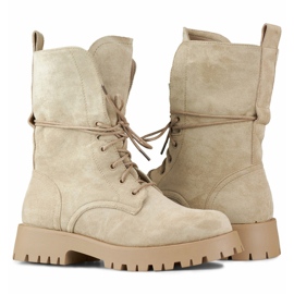 Botines con cordones para mujer en ante, beige DE1051S-KH 4