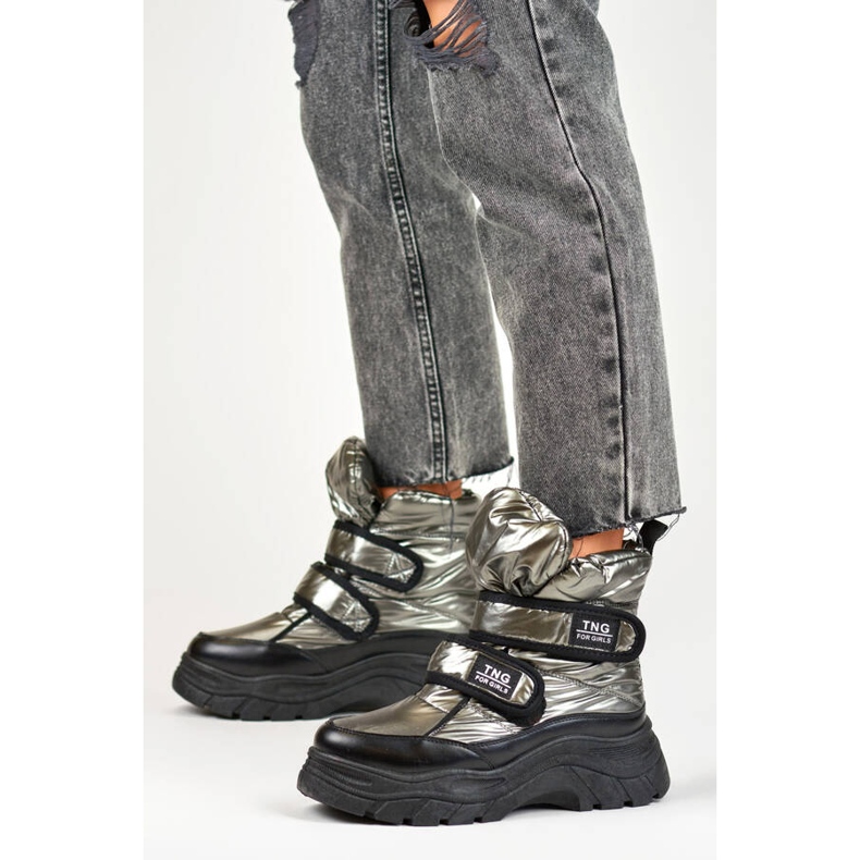 Botas de nieve mujer, metalizadas, botines con velcro plateados 22-PY16062SI negro 2 Botas de nieve mujer, metalizadas, botines con velcro plateados 22-PY16062SI negro 2