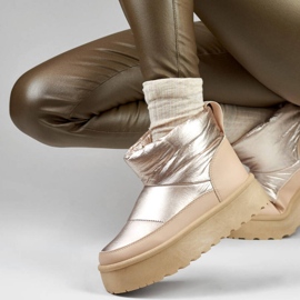Botas de nieve de mujer con plataforma, beige y dorado J2-38-BR 3