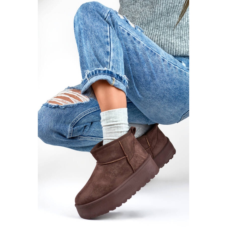 Botas de nieve mukluk de mujer con suela gruesa, marrón 2818BR 2