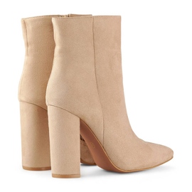 Botines de mujer de ante con tacón en punta, beige D7959B 3