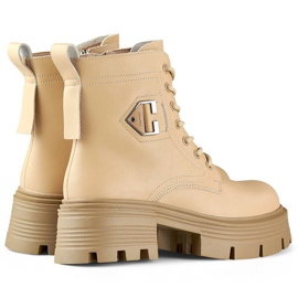 Botas de mujer de piel con bloque y plataforma, aislantes, beige GT-TL55BE 2