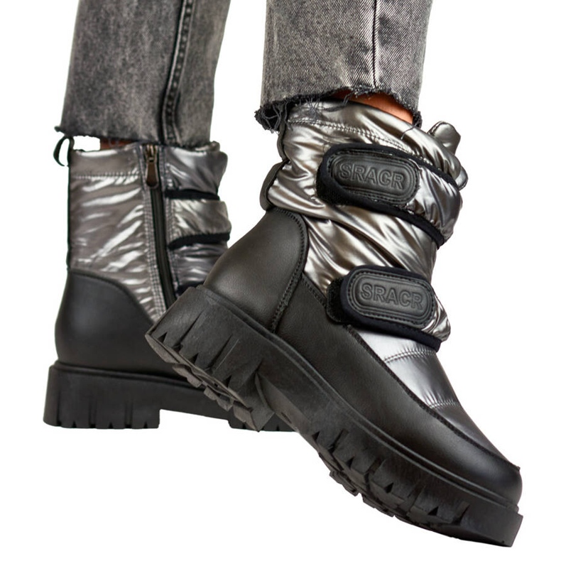 Botas de nieve mujer con velcro metalizado negro y plata JH-1Si 1 Botas de nieve mujer con velcro metalizado negro y plata JH-1Si 1