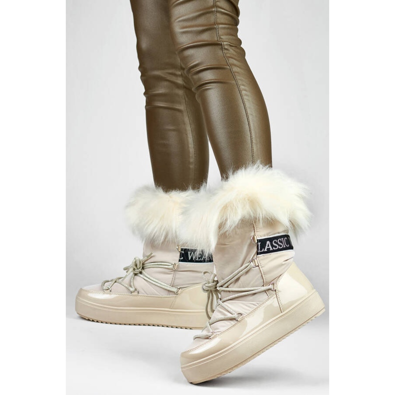 Botas de nieve de mujer con pelo, beige 5705-4BE 2 Botas de nieve de mujer con pelo, beige 5705-4BE 2