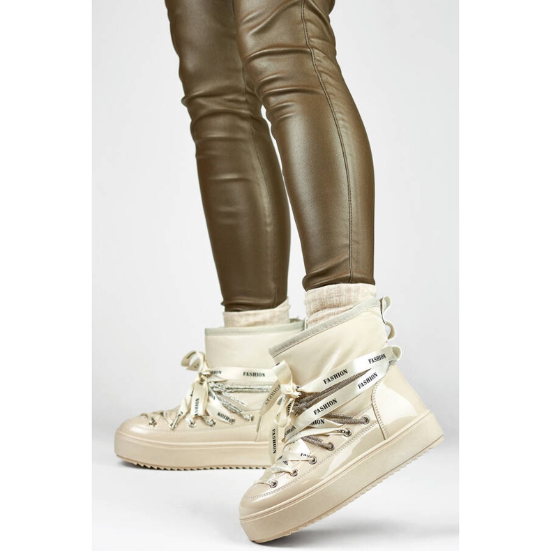 Botas de nieve para mujer, botas con cordones, beige 5754-4BE 1