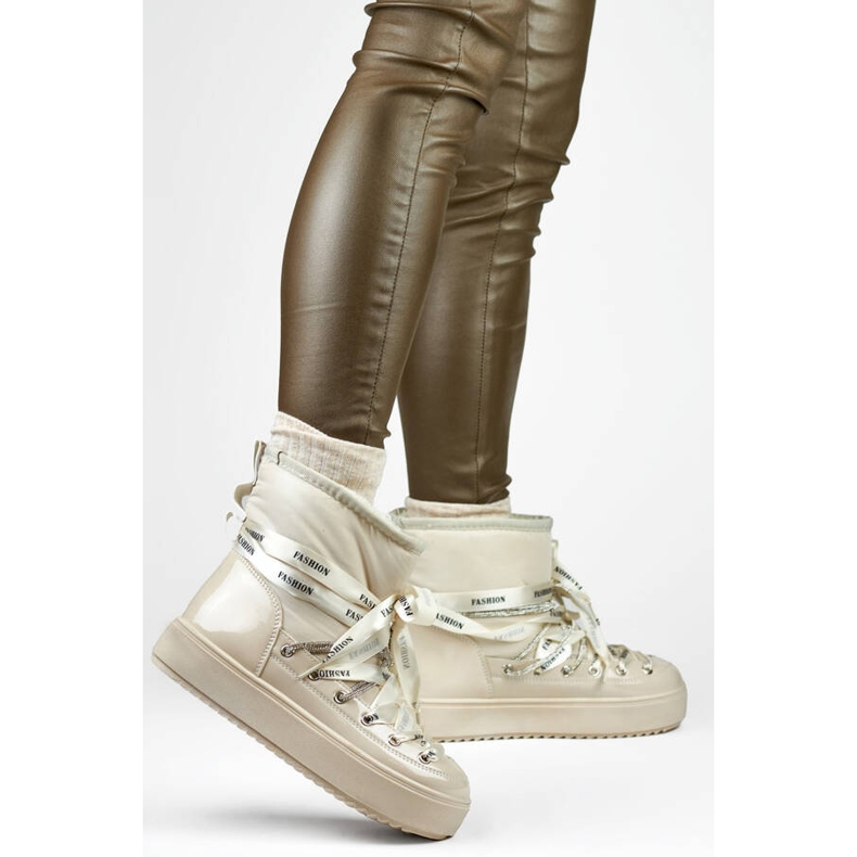 Botas de nieve para mujer, botas con cordones, beige 5754-4BE 2