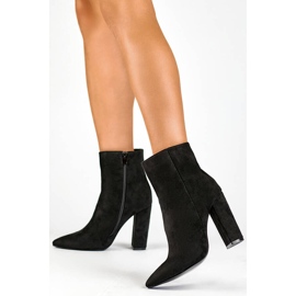 Botines de mujer de ante con tacón en punta, negro D7959B 3