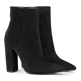 Botines de mujer de ante con tacón en punta, negro D7959B 4